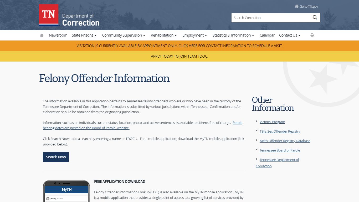 FOIL - Offender Search - Tennessee State Government